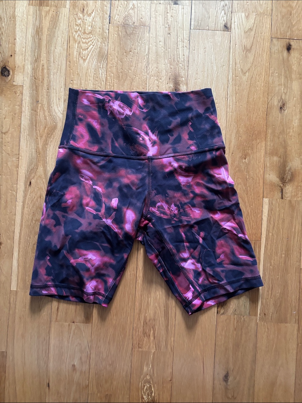 lululemon athletica High-Rise Bike Shorts in Pink and Black Tie-Dye